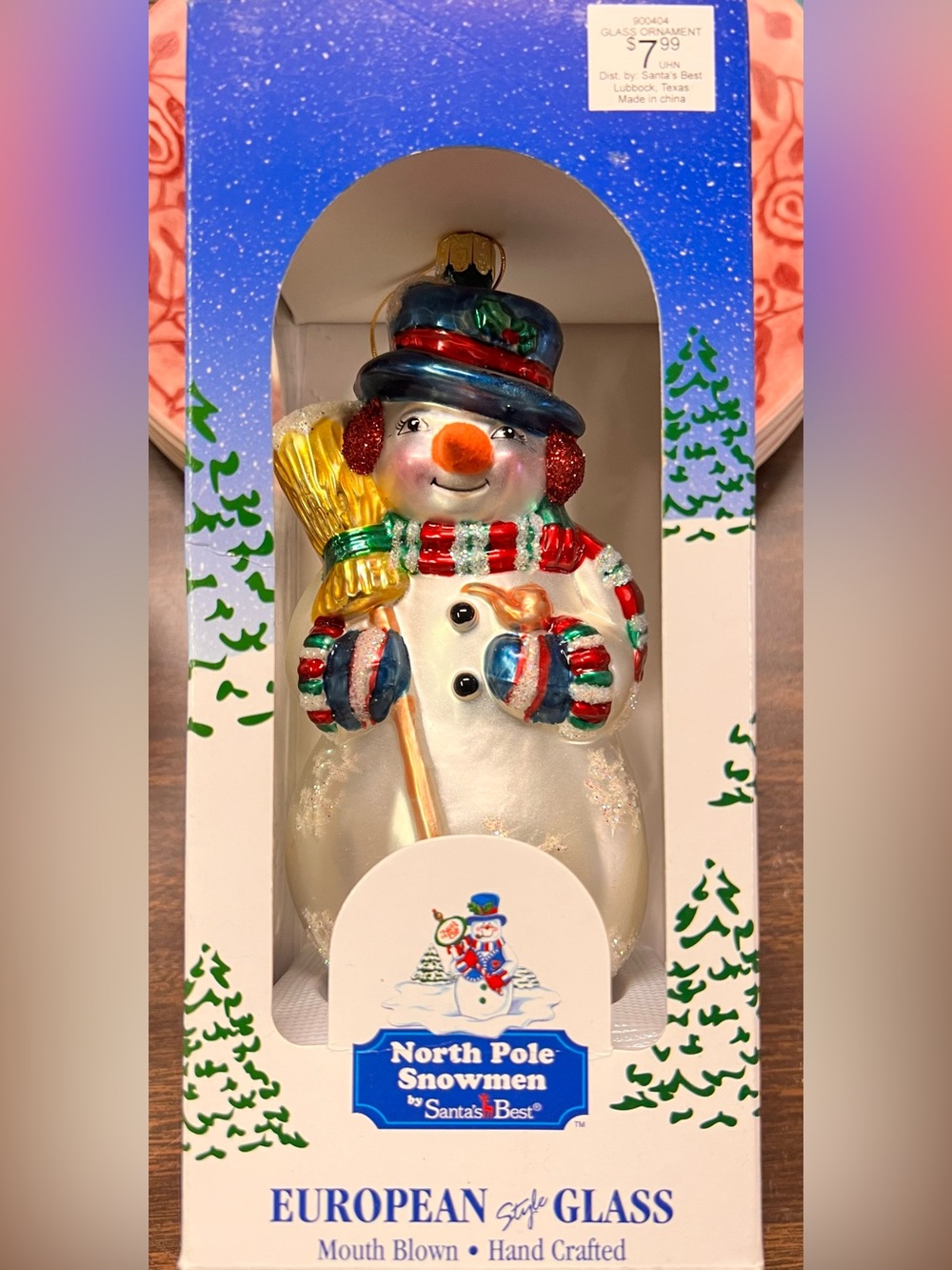 Vintage North Pole Snowmen by Santa's Best Glass Christmas Ornament
